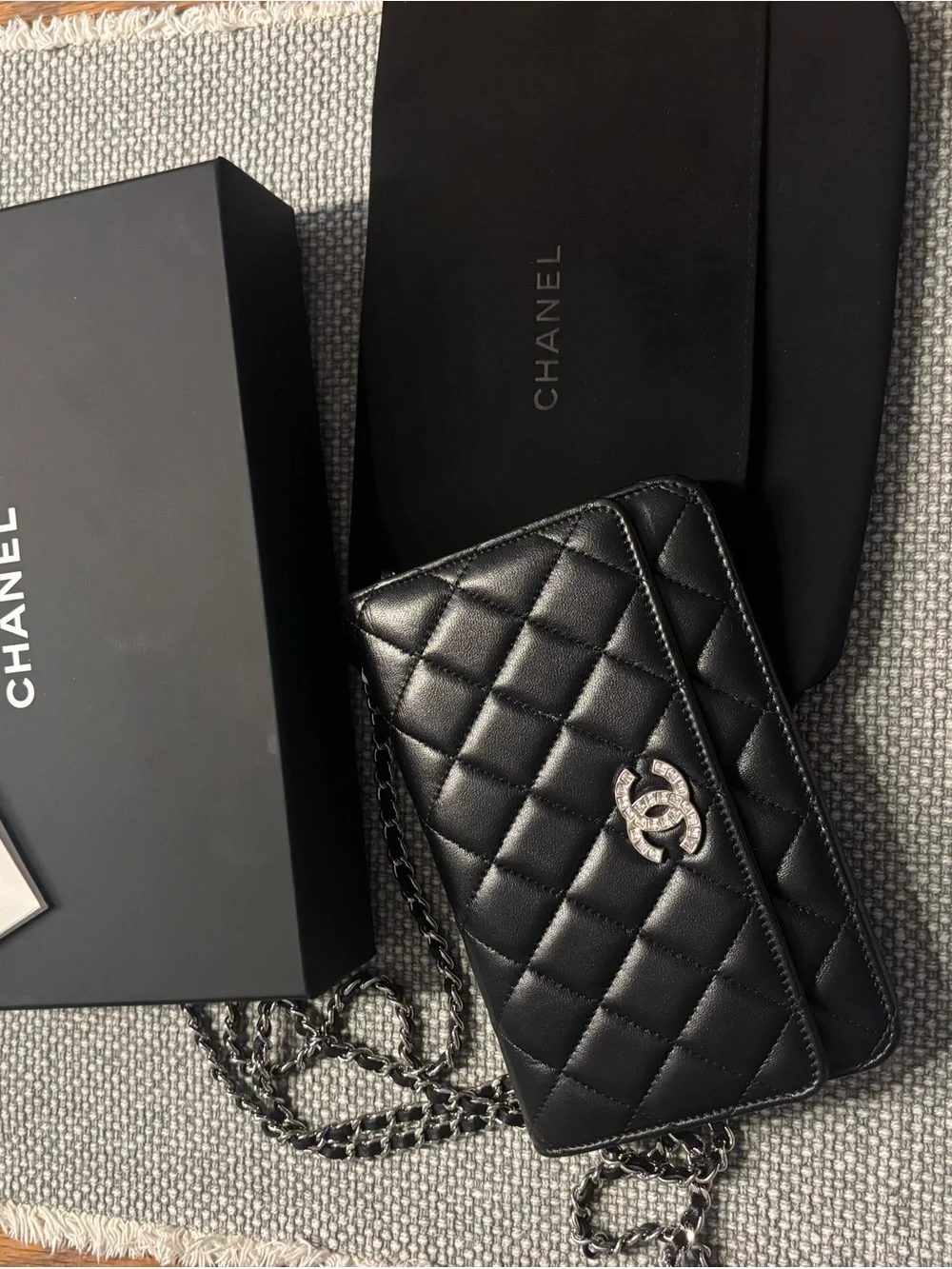CHANEL Black Quilted Leather Crossbody Wallet with CC Logo